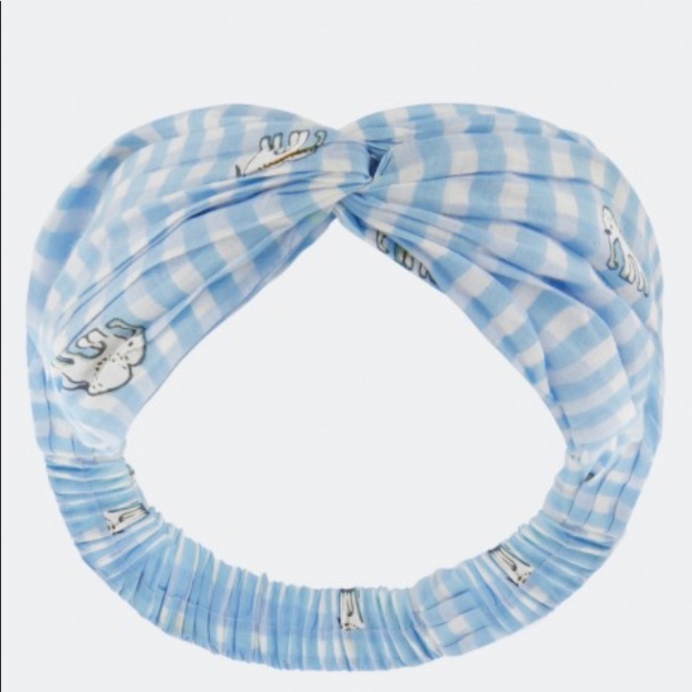 Blue hathi gingham knot headband roller rabbit